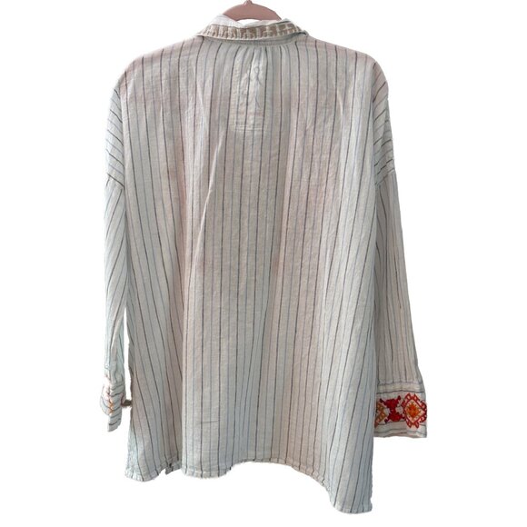 Johnny Was Clapton Stripe Linen Blend Blouse Tunic - Picture 2 of 2